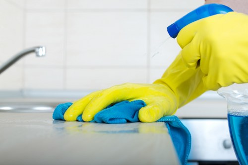 Local cleaner working carefully in a Knightsbridge home with detailed attention to surfaces