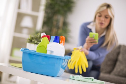Carpet cleaning equipment set up for a scheduled property visit