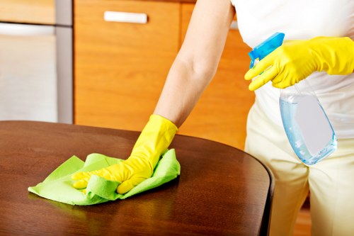 Professional cleaner resetting a luxury short-let kitchen in Knightsbridge